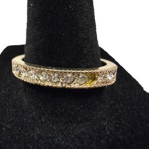 Gold Tone Pave Clear Stone Eternity Band Ring Minimalist Fashion Jewelry Size 10